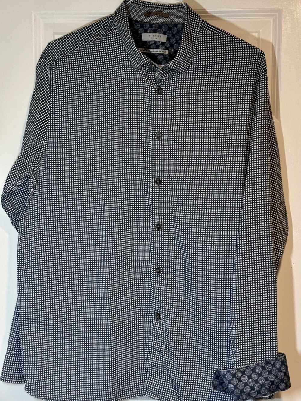 Ted Baker Men's XL Shirt- Navy & White Geometric Pattern